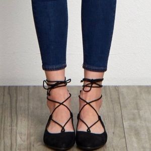 Lace up pointed toe ballet flats
